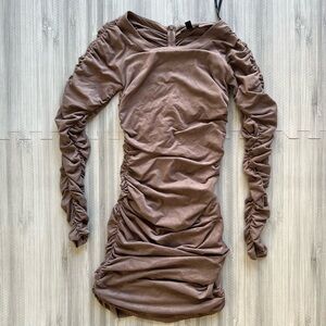 Bebe Elegant Ruched Grey Suede Dress Size XS